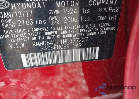 2017 Hyundai Elantra Value Edition из США, поврежденный, VIN KMHD84LF1HU377227